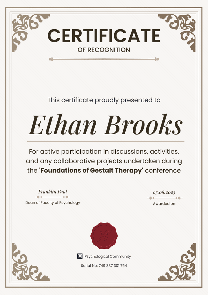 Formal and grand certificate of recognition template portrait