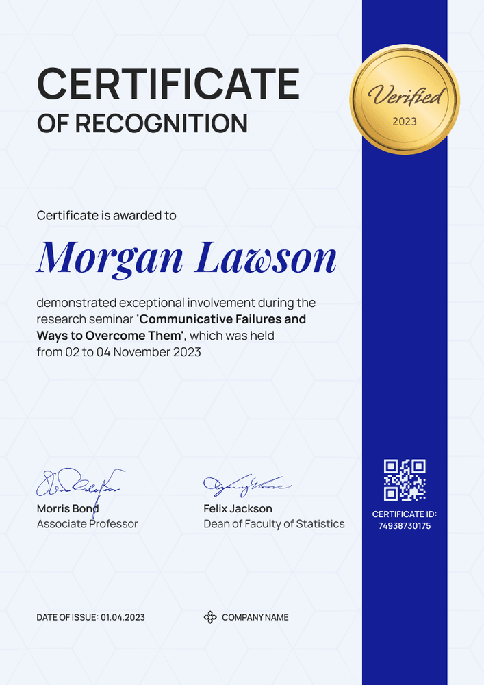 Expert and crisp recognition certificate template portrait