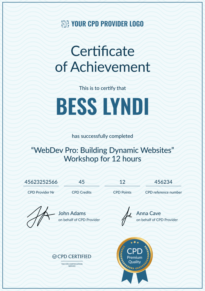 Professional and ornate CPD certificate template portrait