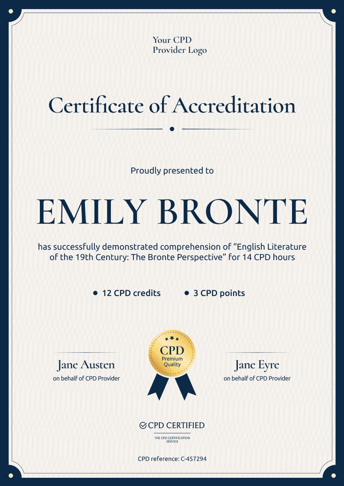 Modern and professional CPD certificate template portrait