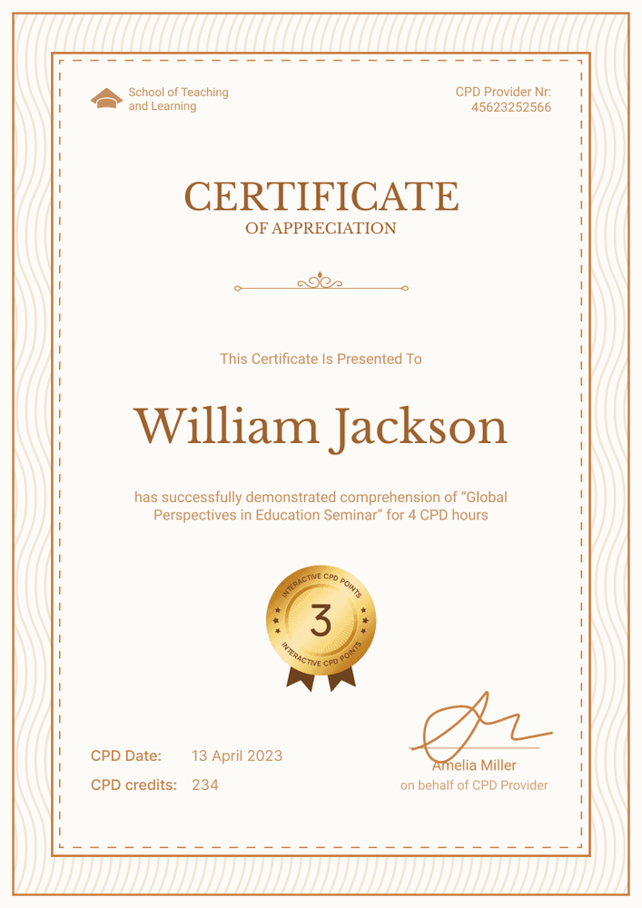 Classic and professional CPD certificate template portrait