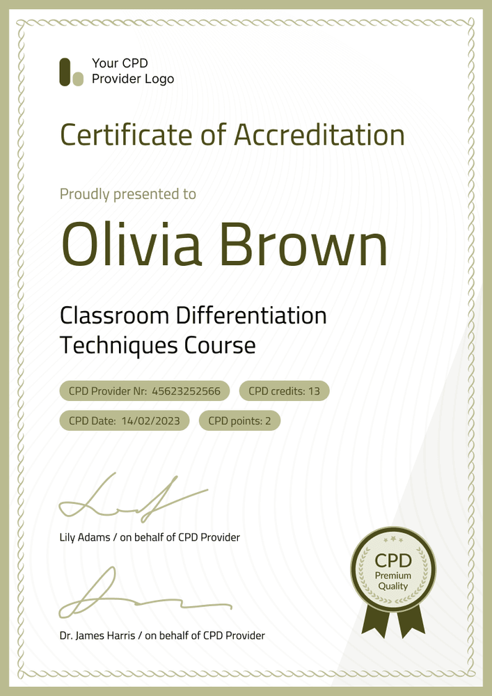 Professional and stylish CPD certificate template portrait