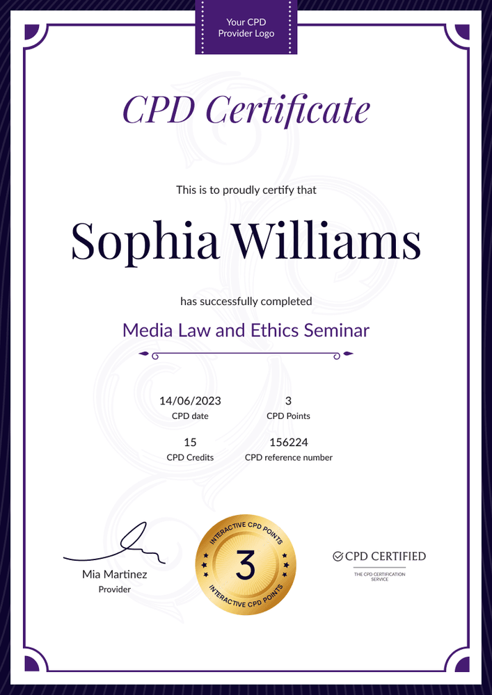 Dynamic and professional CPD certificate template portrait