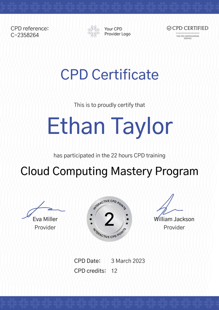 Contemporary and professional CPD certificate template portrait