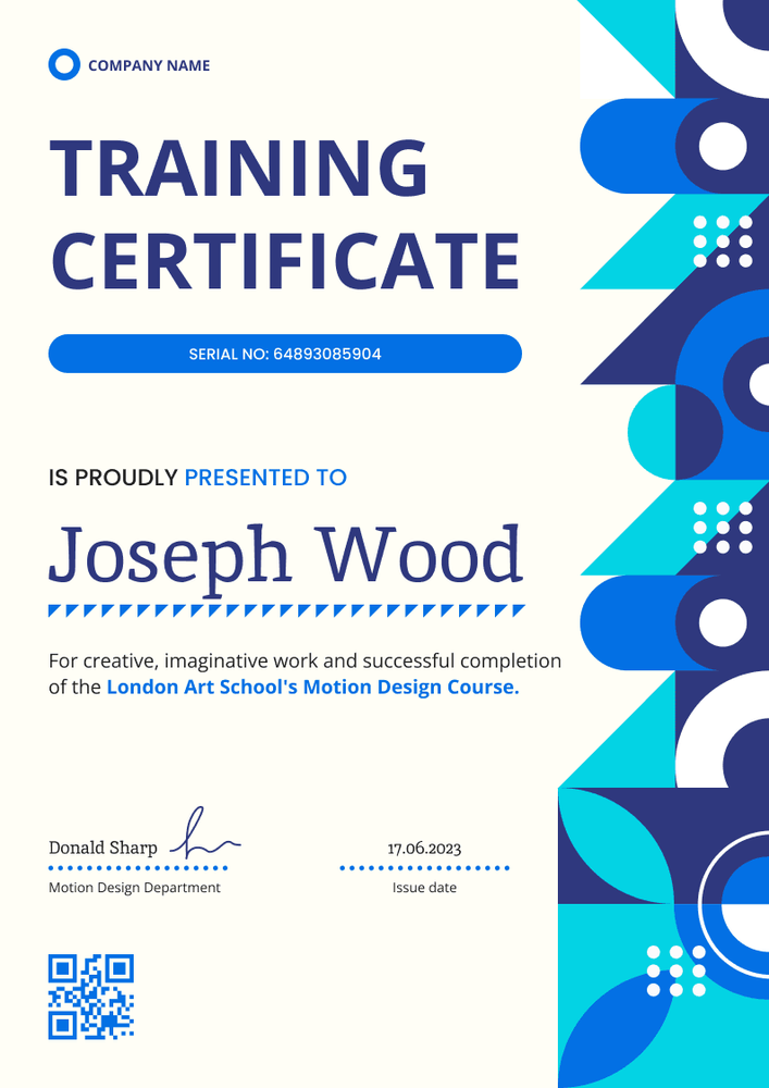 Abstract and modern certificate of training template portrait
