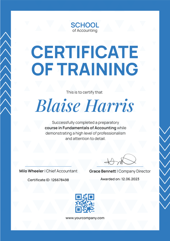 Classy and simple certificate of training template portrait