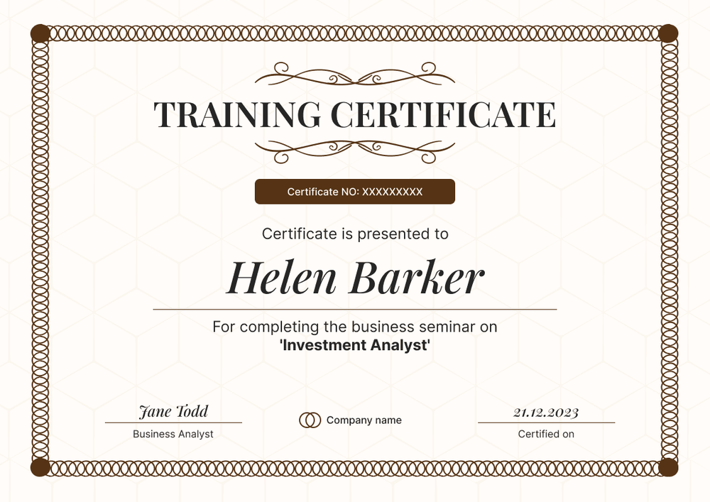 Detailed and formal training certificate template landscape