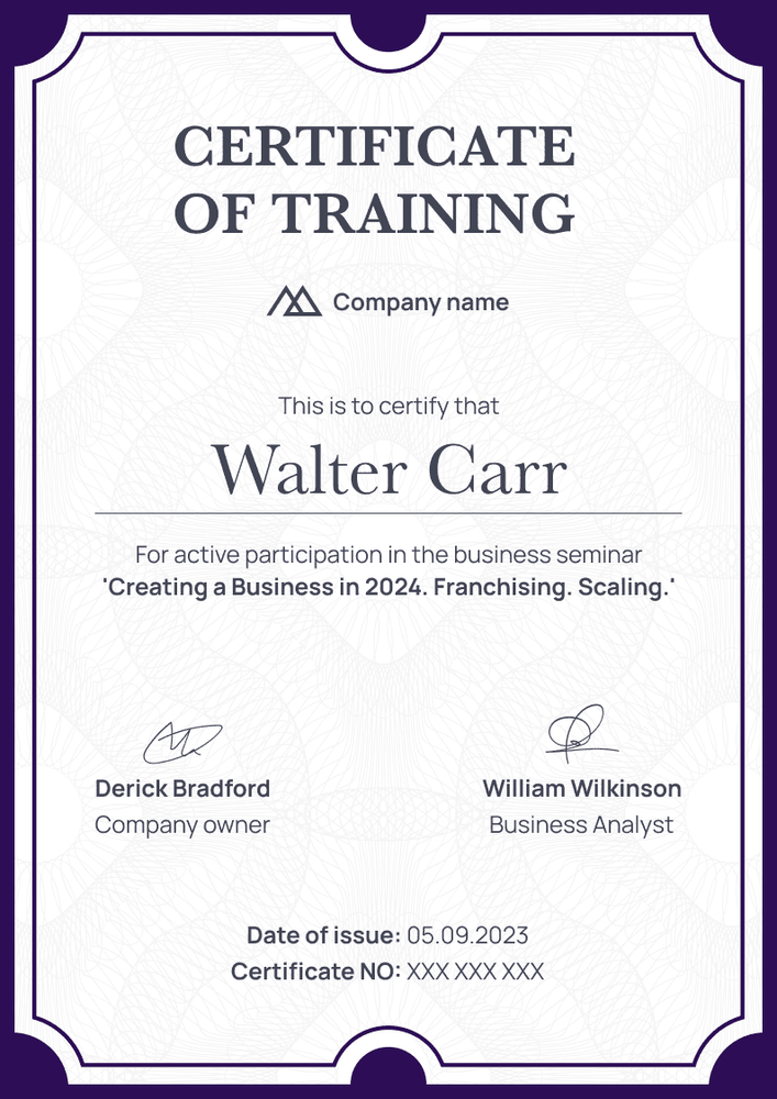 Professional and clean training certificate template portrait
