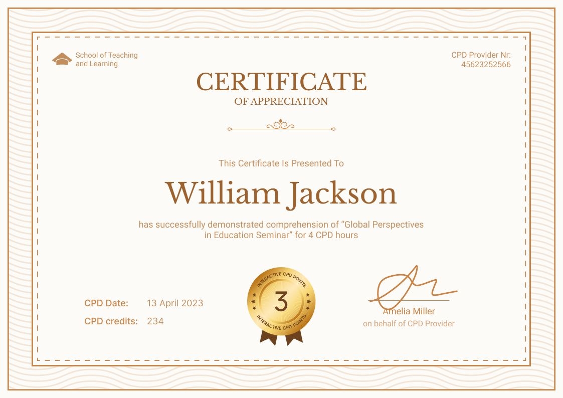 Classic and professional CPD certificate template landscape