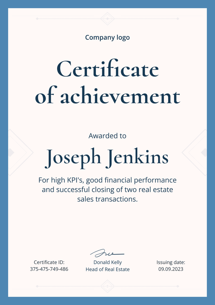 Simple and minimalistic certificate of achievement portrait
