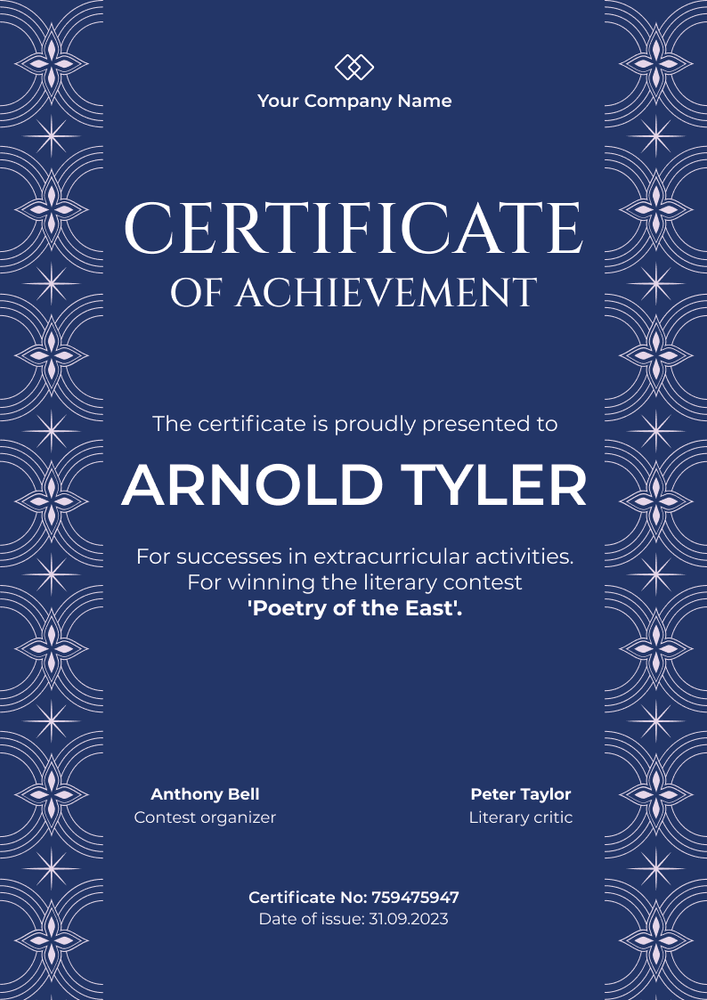 Simple and elegant certificate of achievement portrait