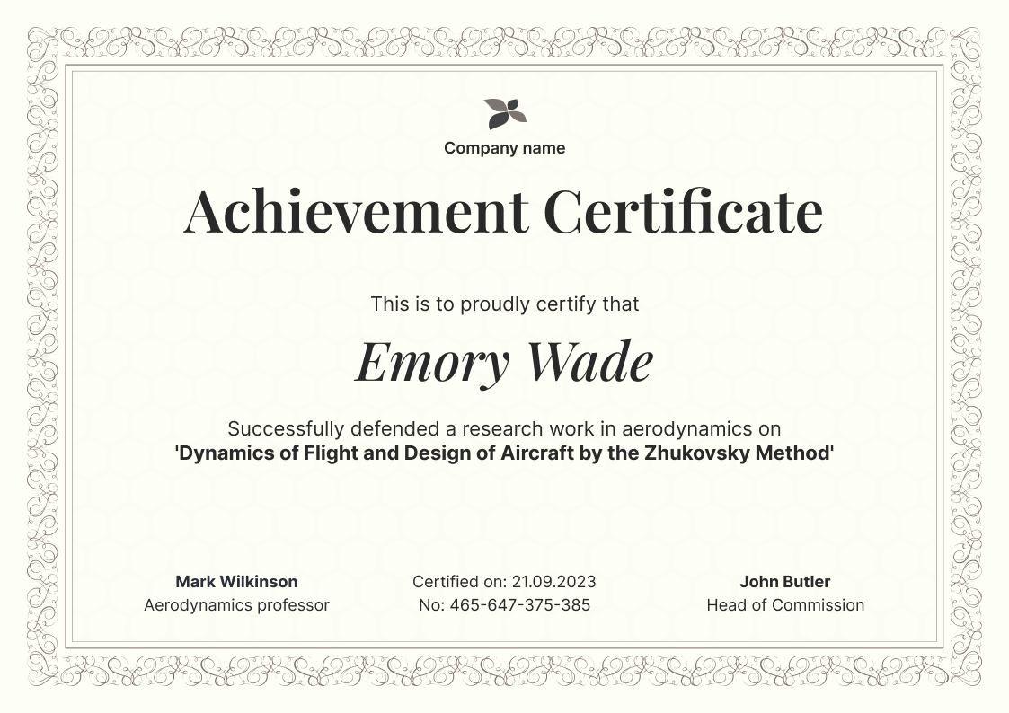 Traditional and formal achievement certificate landscape