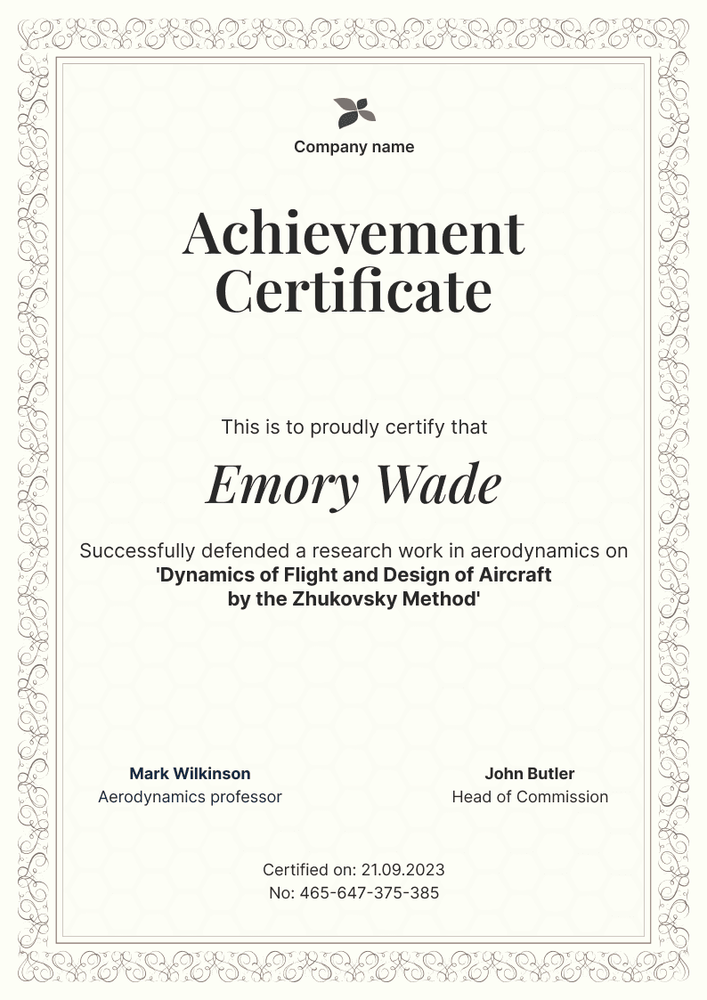 Traditional and formal achievement certificate portrait