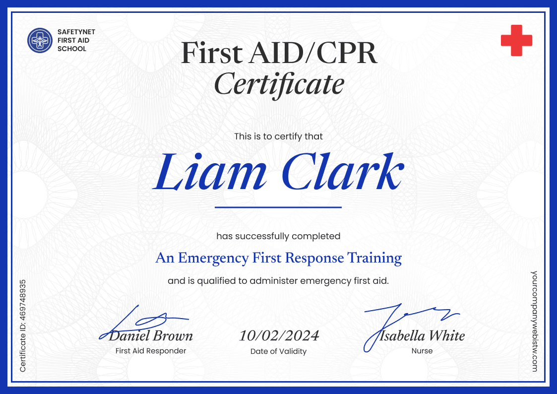 Professional and Simple First-Aid and CPR Certificate Template landscape