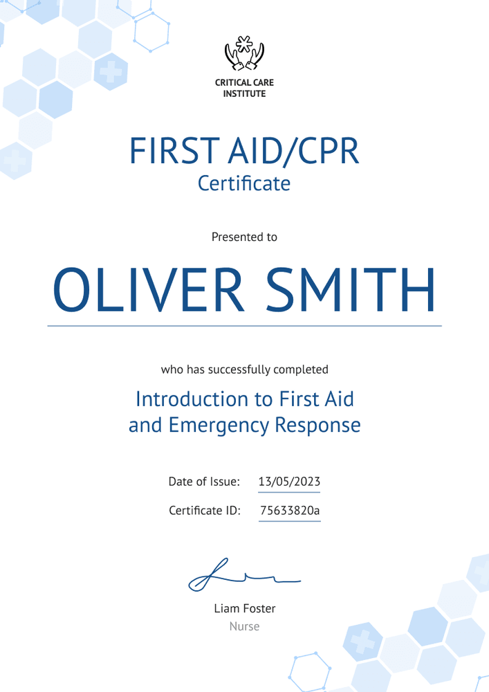 Light and Professional First-Aid and CPR Certificate Template portrait