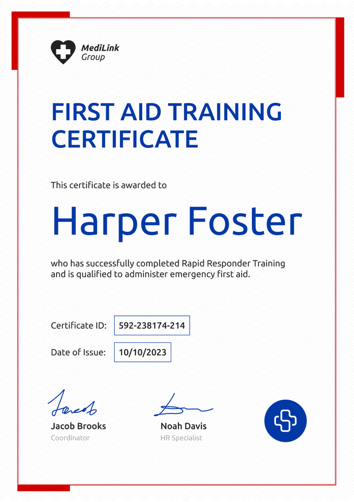 Professional and Printable First-Aid and CPR Certificate Template portrait