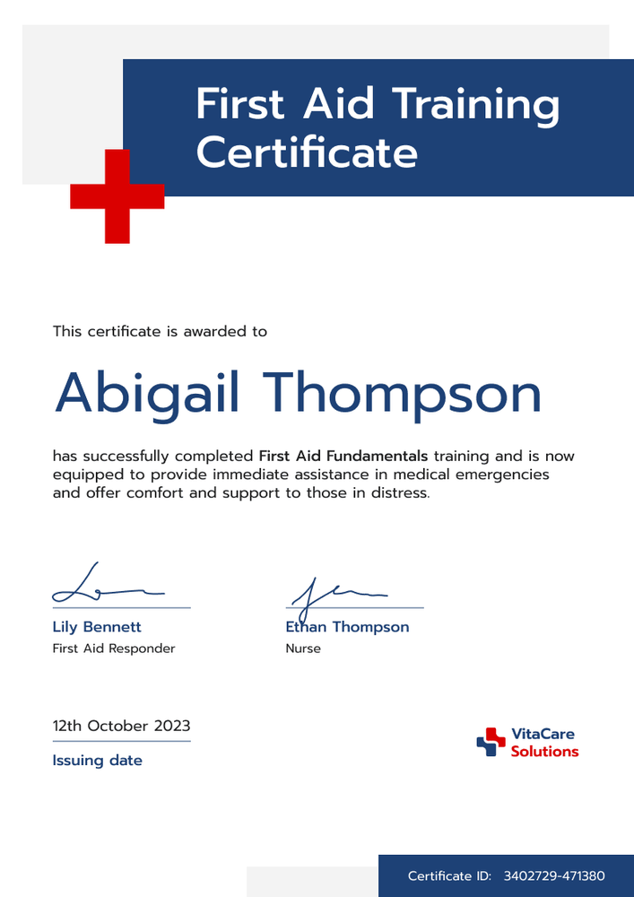 Classic and Professional First-Aid and CPR Certificate Template portrait
