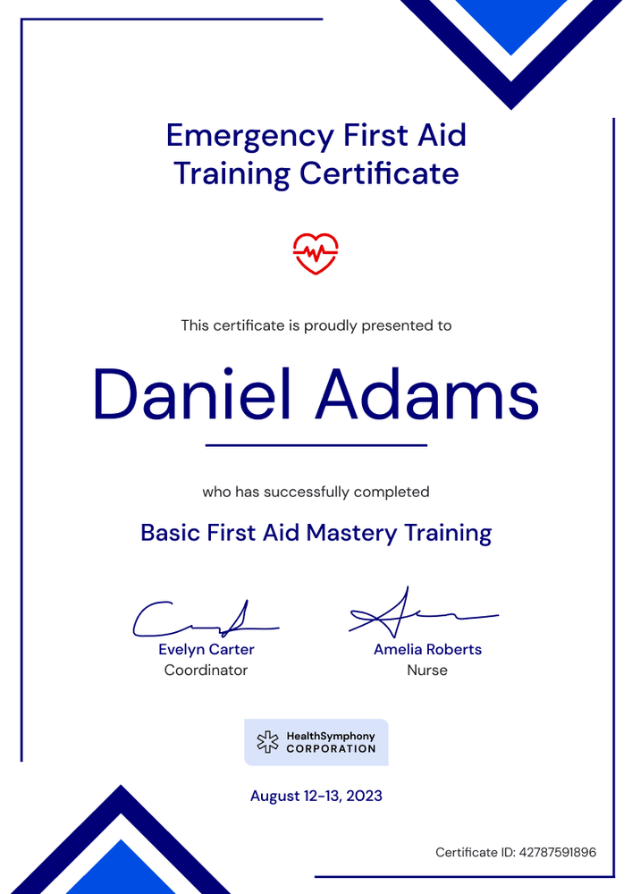 Professional and Geometric First-Aid and CPR Certificate Template portrait