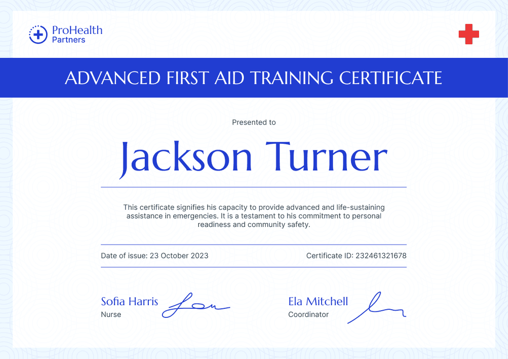 Professional and Subtle First-Aid and CPR Certificate Template landscape