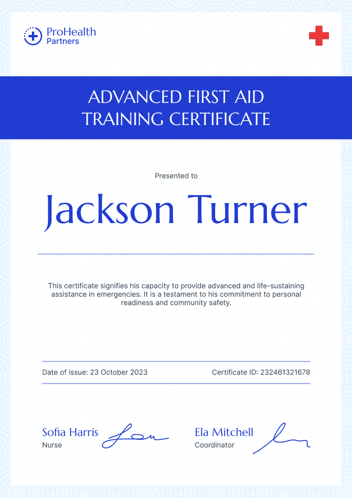Professional and Subtle First-Aid and CPR Certificate Template portrait
