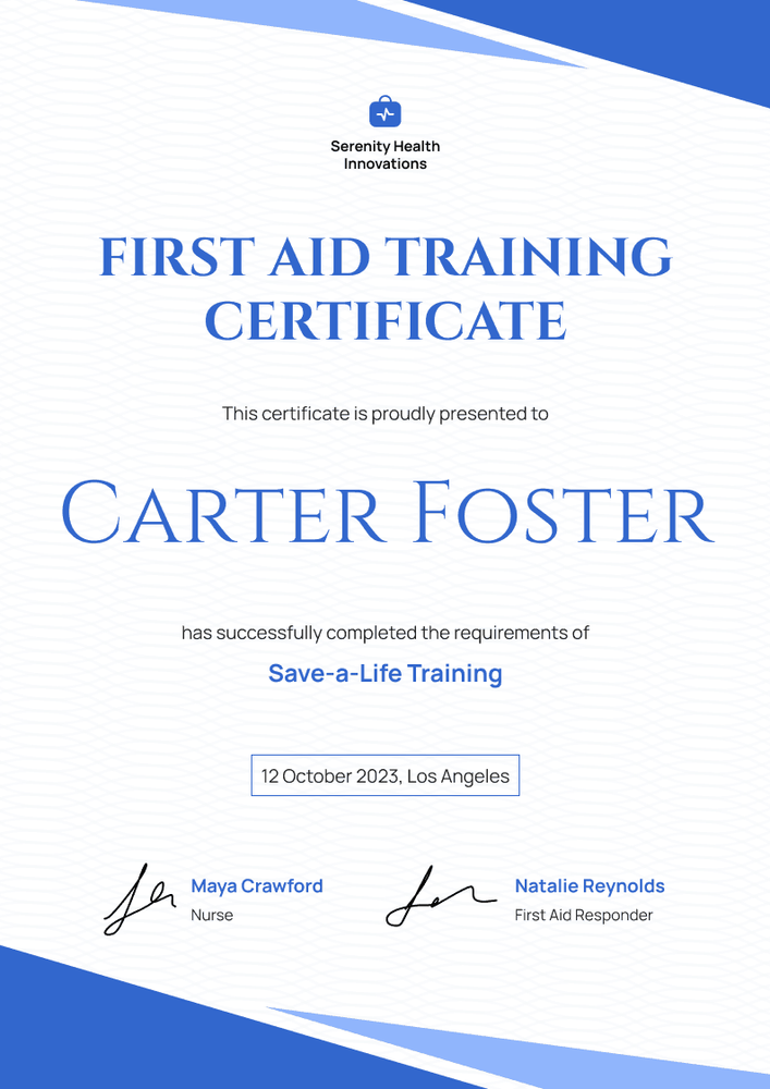 Elegant and Professional First-Aid and CPR Certificate Template portrait