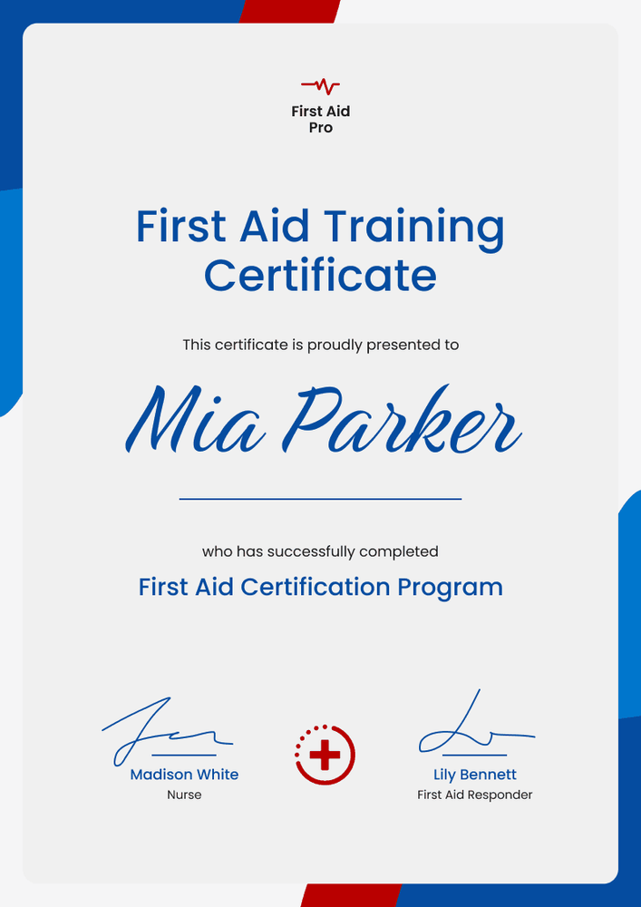 Polished and Professional First-Aid and CPR Certificate Template portrait