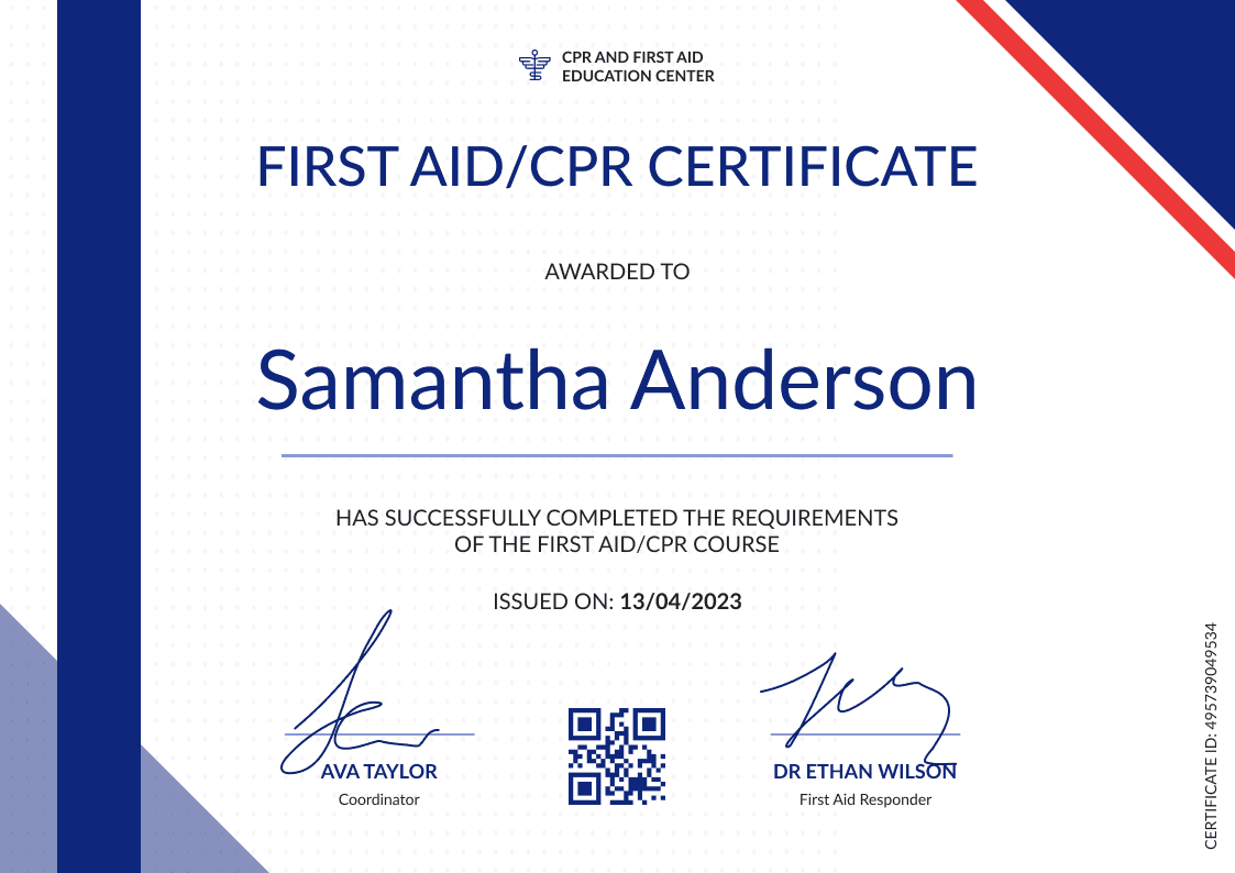 Appealing and professional First-Aid and CPR certificate template landscape