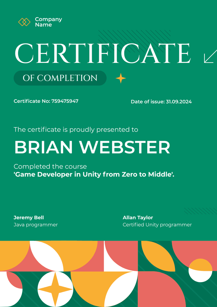 Modern and expressive certificate of completion template portrait