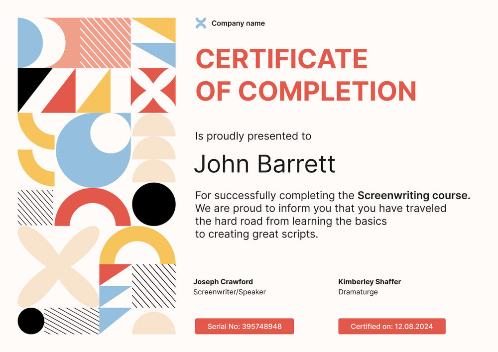 Modern and dynamic certificate of completion template landscape
