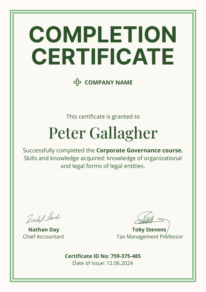 Simple and editable completion certificate template portrait