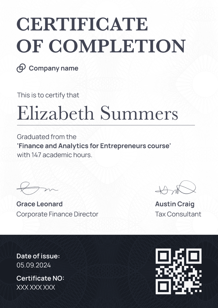 Practical and professional completion certificate template portrait