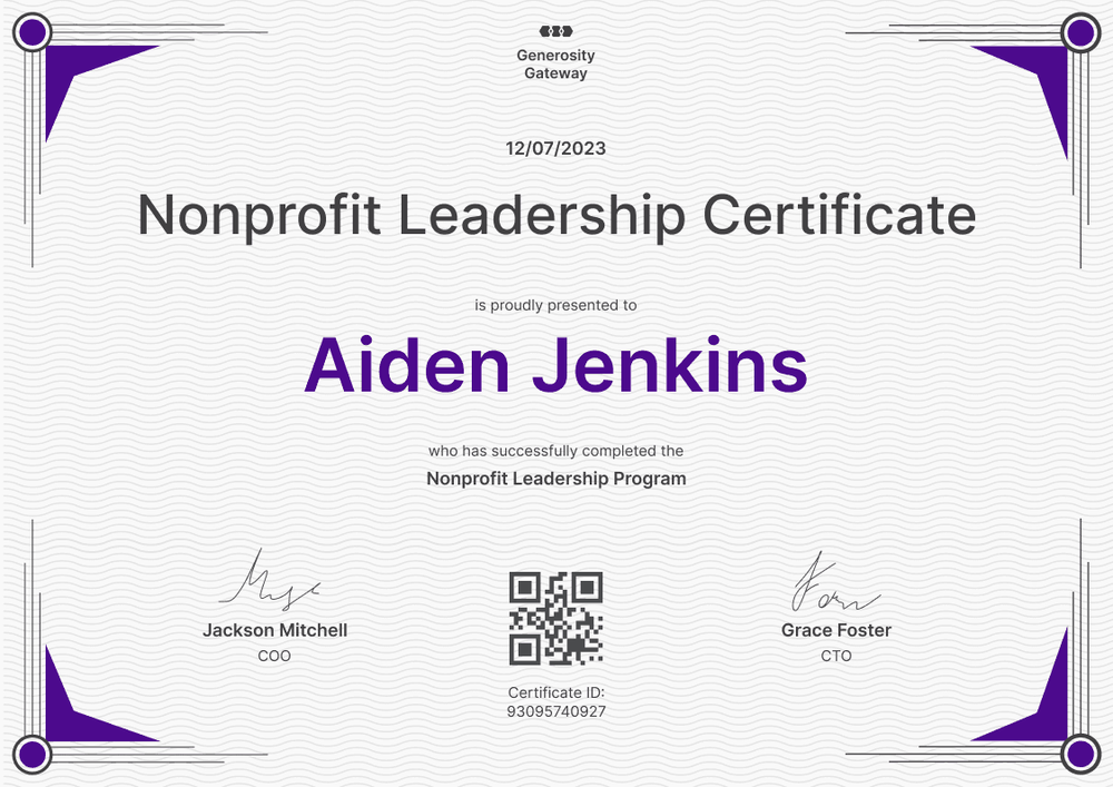 Elegant wavy nonprofit leadership certificate template landscape