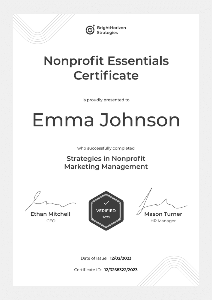 Minimalist and professional non-profit certificate template portrait