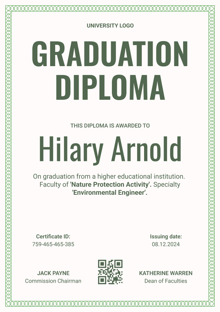 Formal and framed graduation diploma template portrait