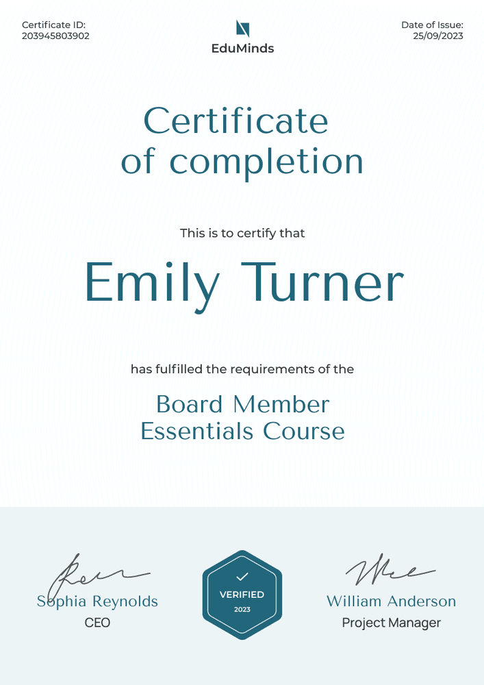Clean and professional non-profit certificate template portrait