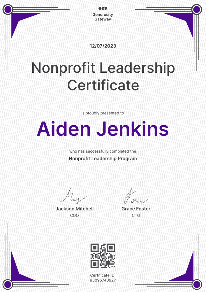 Elegant wavy nonprofit leadership certificate template portrait