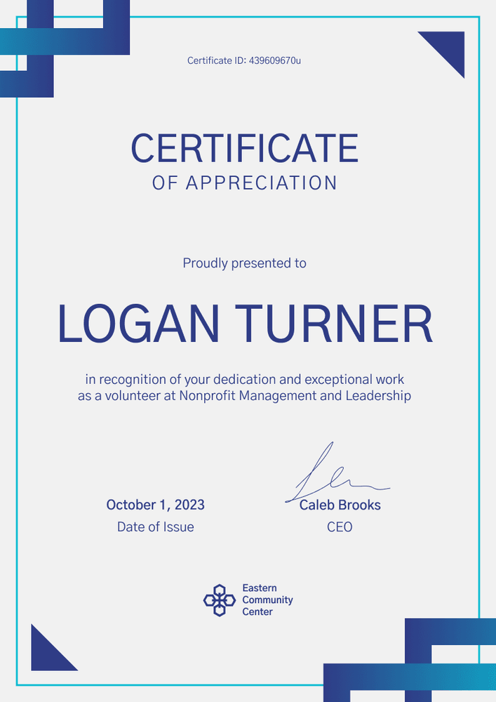 Geometric and professional nonprofit appreciation certificate template portrait
