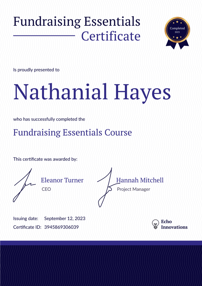 Structured and professional non-profit certificate template portrait