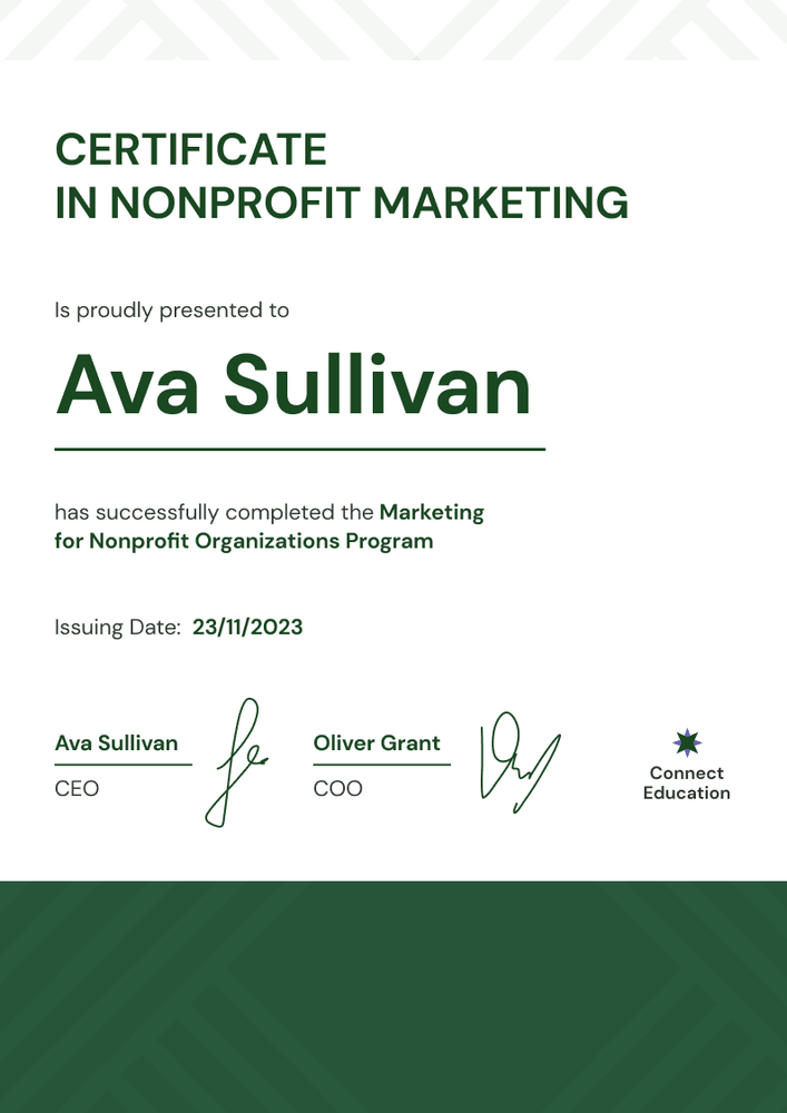 Striped and professional green non-profit certificate template portrait