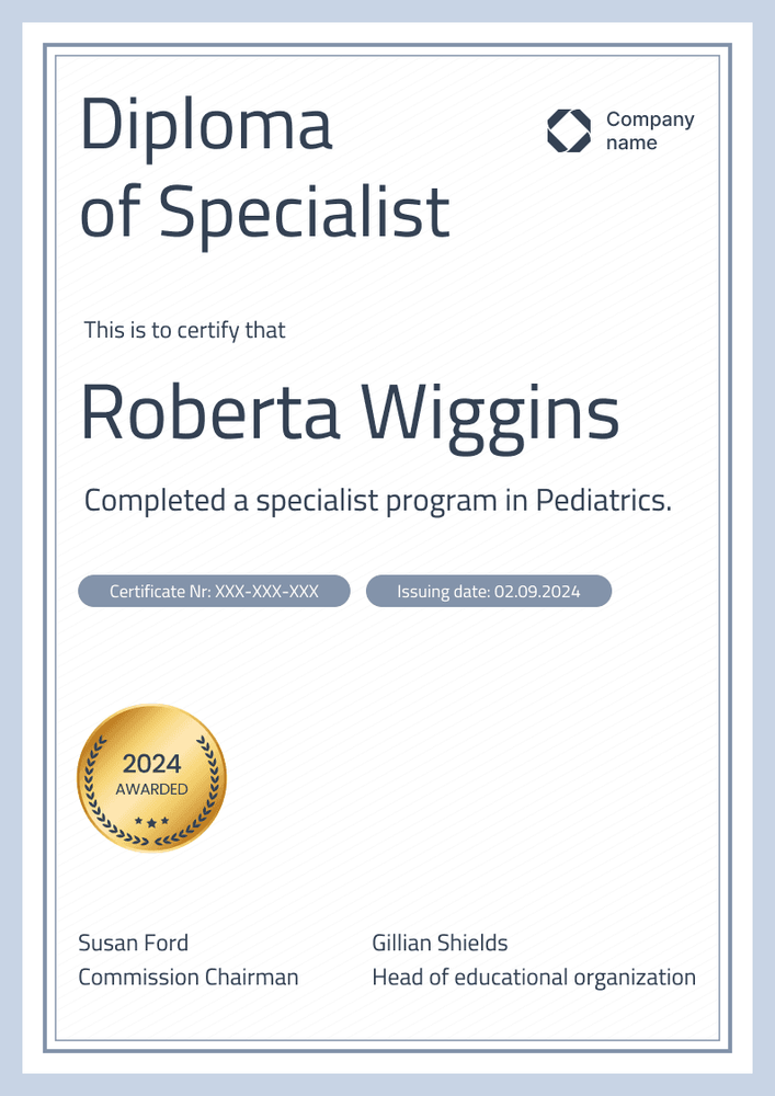 Professional and plain diploma certificate template portrait