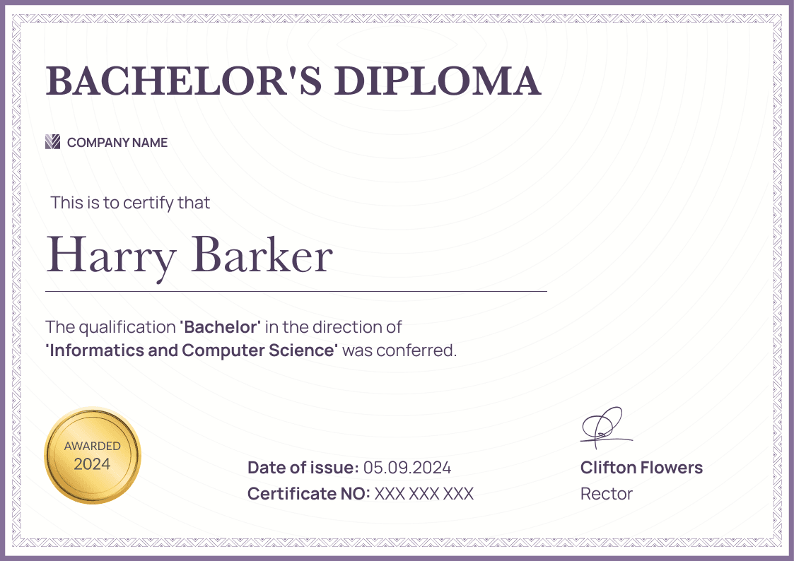 Simple and formal bachelor’s diploma template landscape