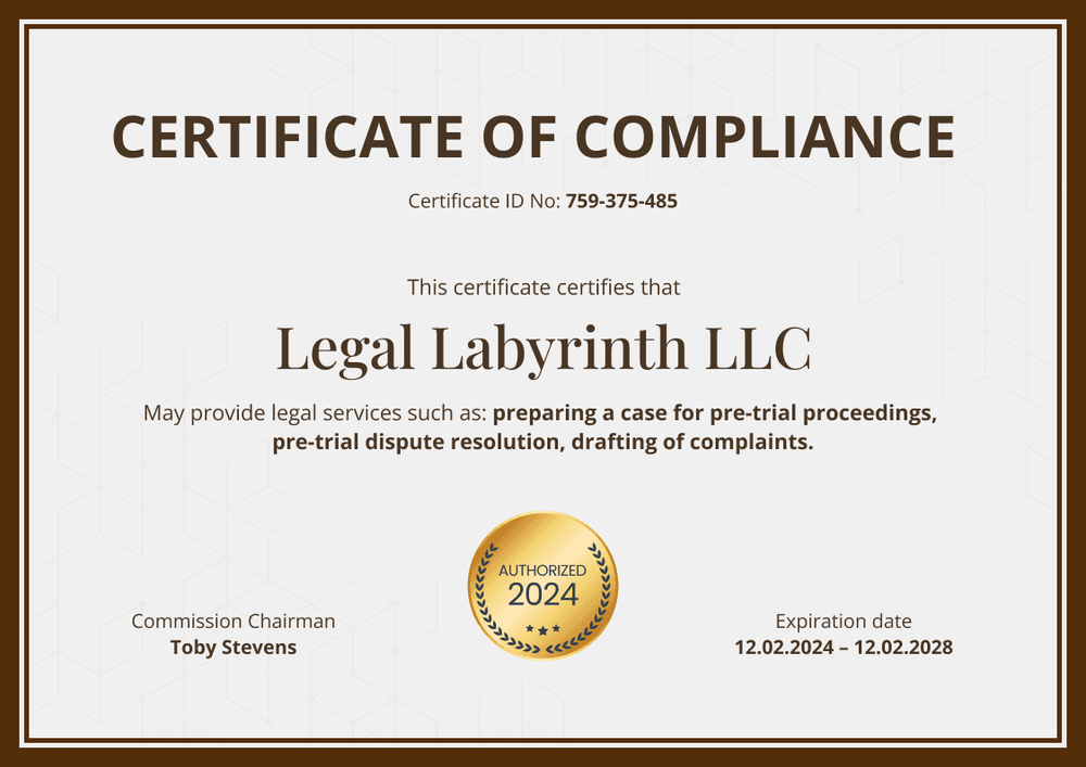 Valid and professional certificate of compliance template landscape