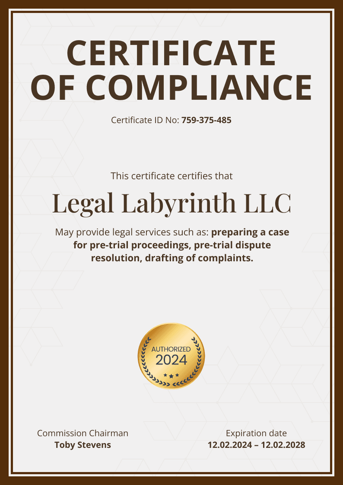 Valid and professional certificate of compliance template portrait