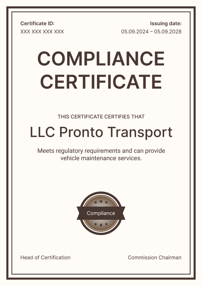 Bold and professional compliance certificate template portrait