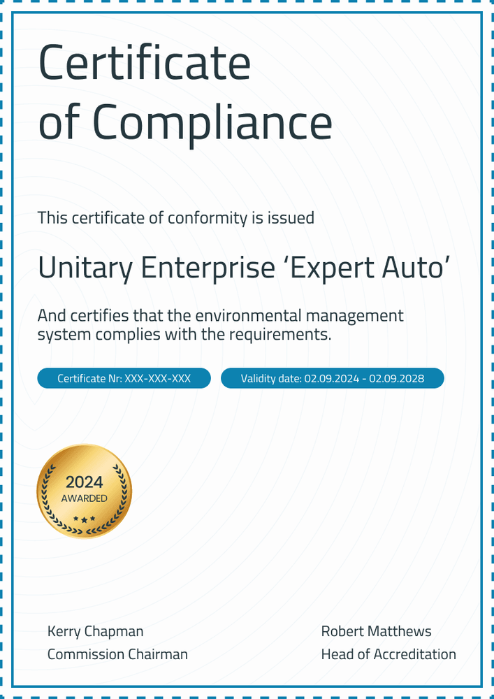 Sophisticated and professional certificate of compliance portrait