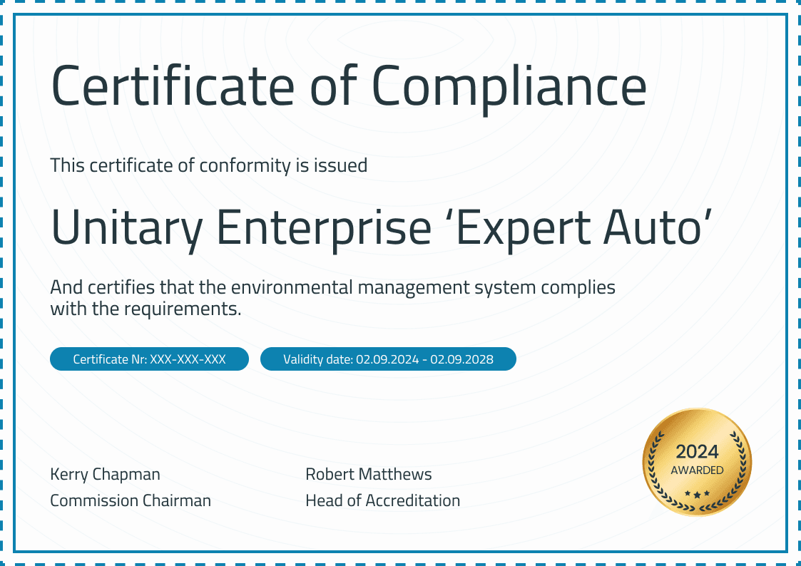 Sophisticated and professional certificate of compliance landscape