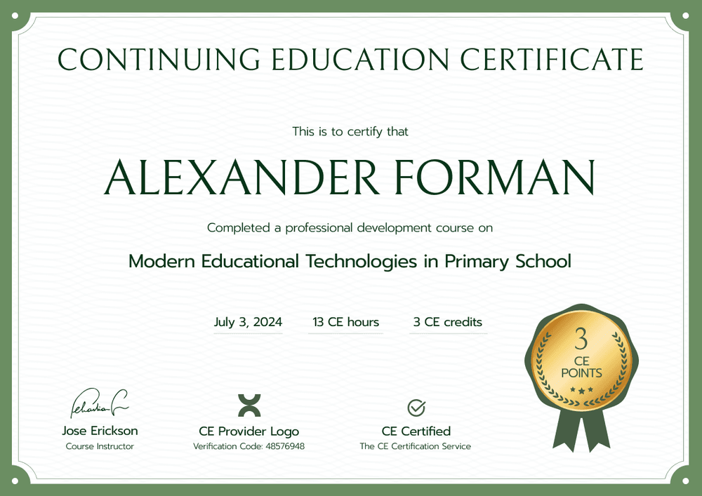Editable and professional Continuing Education certificate template landscape