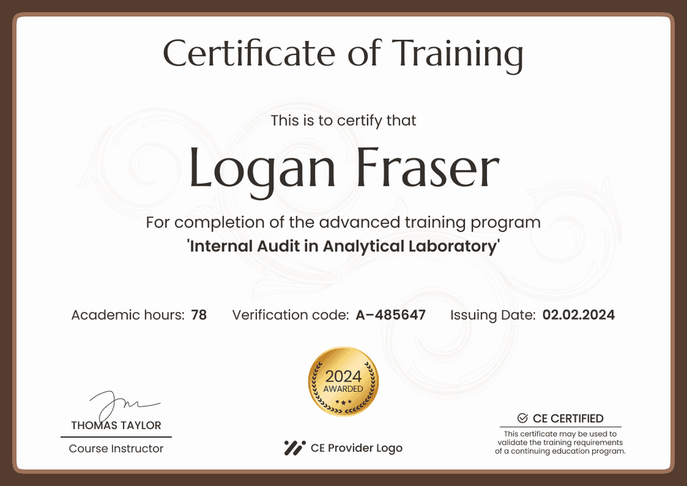 Traditional and professional Continuing Education certificate template landscape