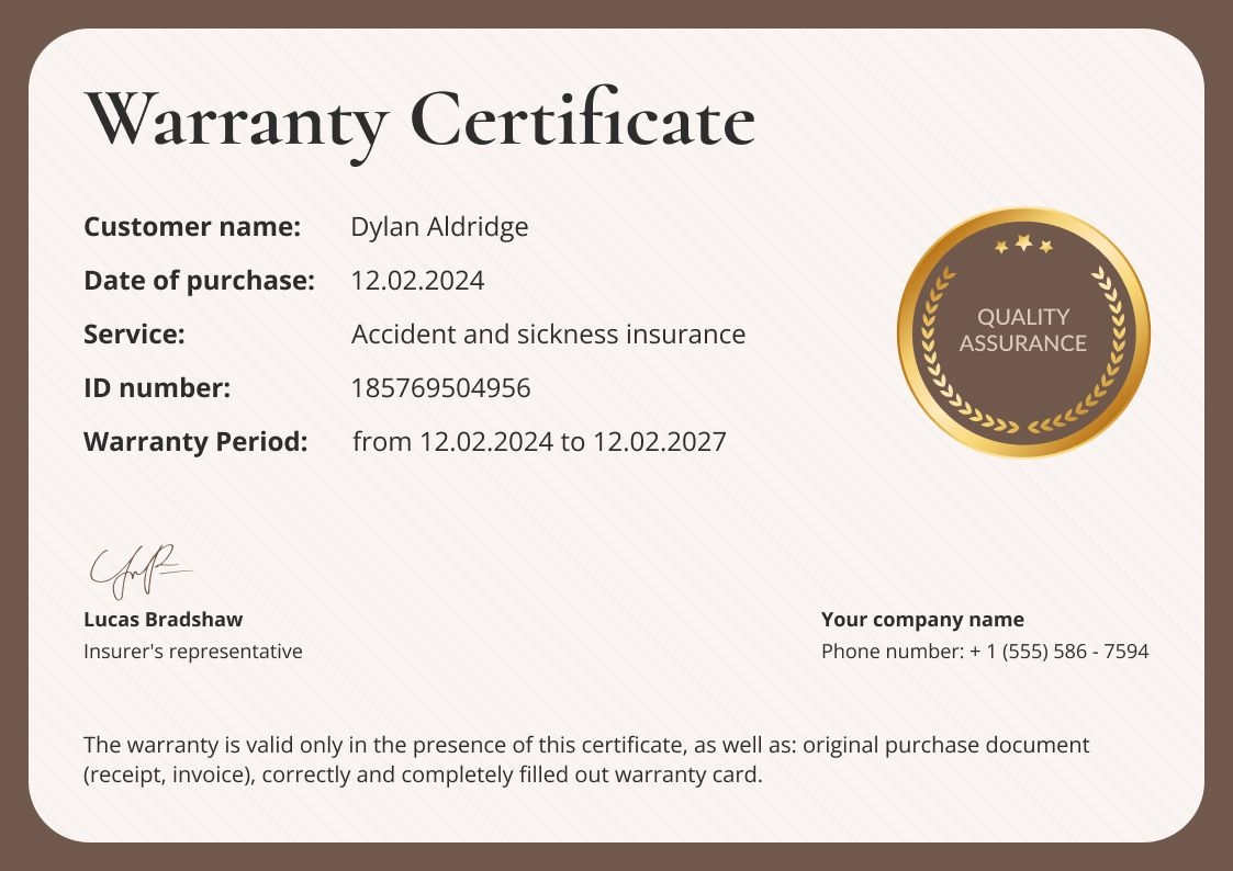 Simple and organized warranty certificate template landscape