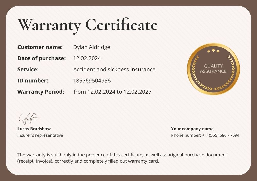 Simple and organized warranty certificate template landscape